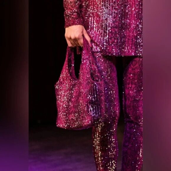 ANNA SUI Snakeskin Sequin Tights In Ruby Multi Sz S NWT $310 - Picture 7 of 11